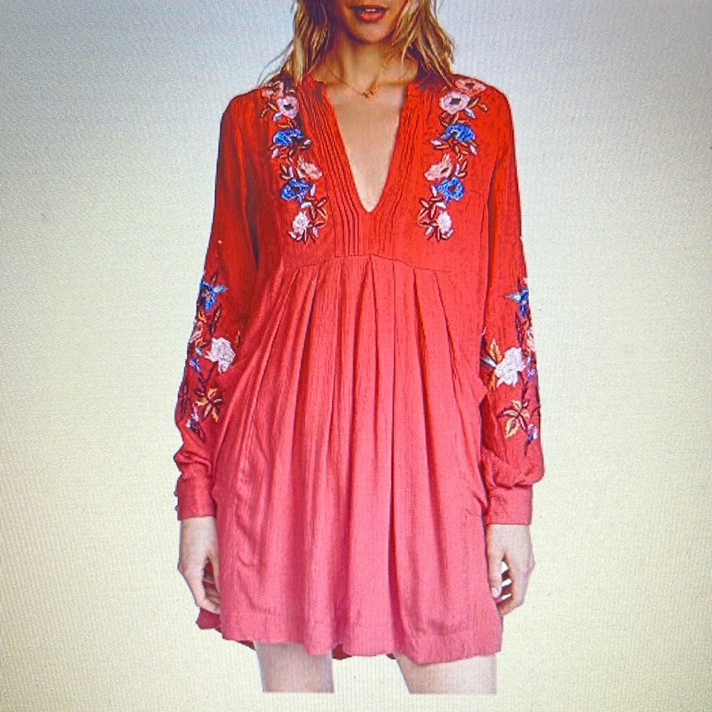 Free People Mia Linen Mini Longsleeve Dress